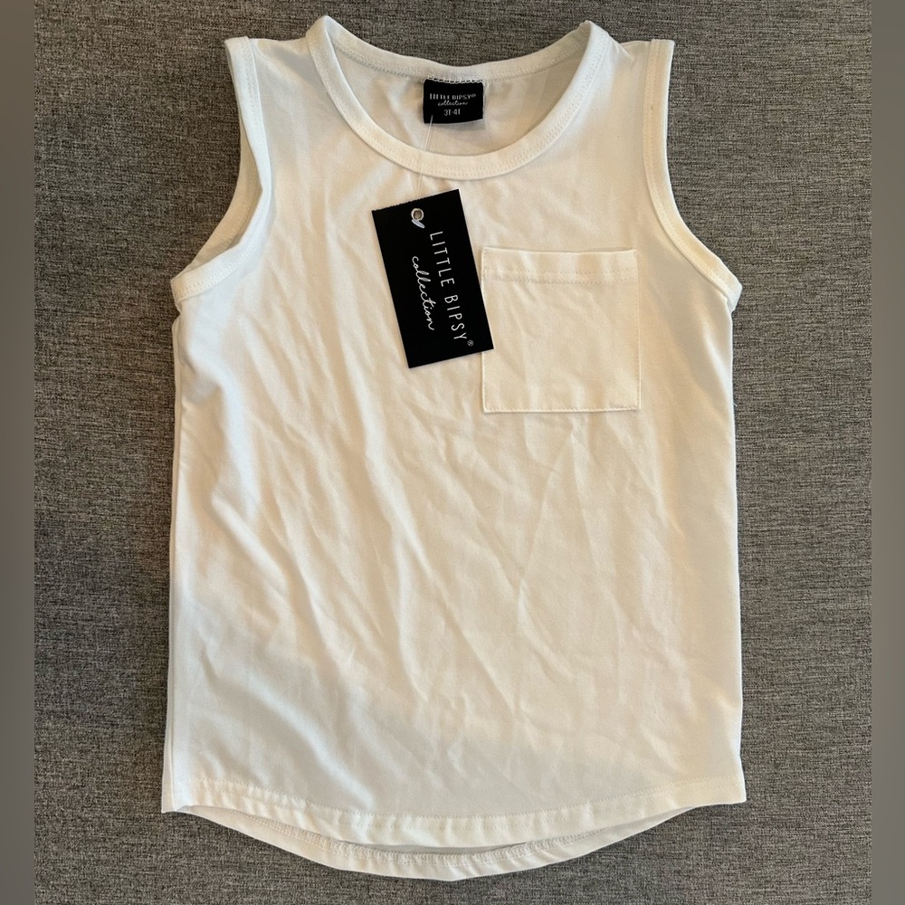 NWT Little Bipsy Off White Bamboo Pocket Tank - 3-4T